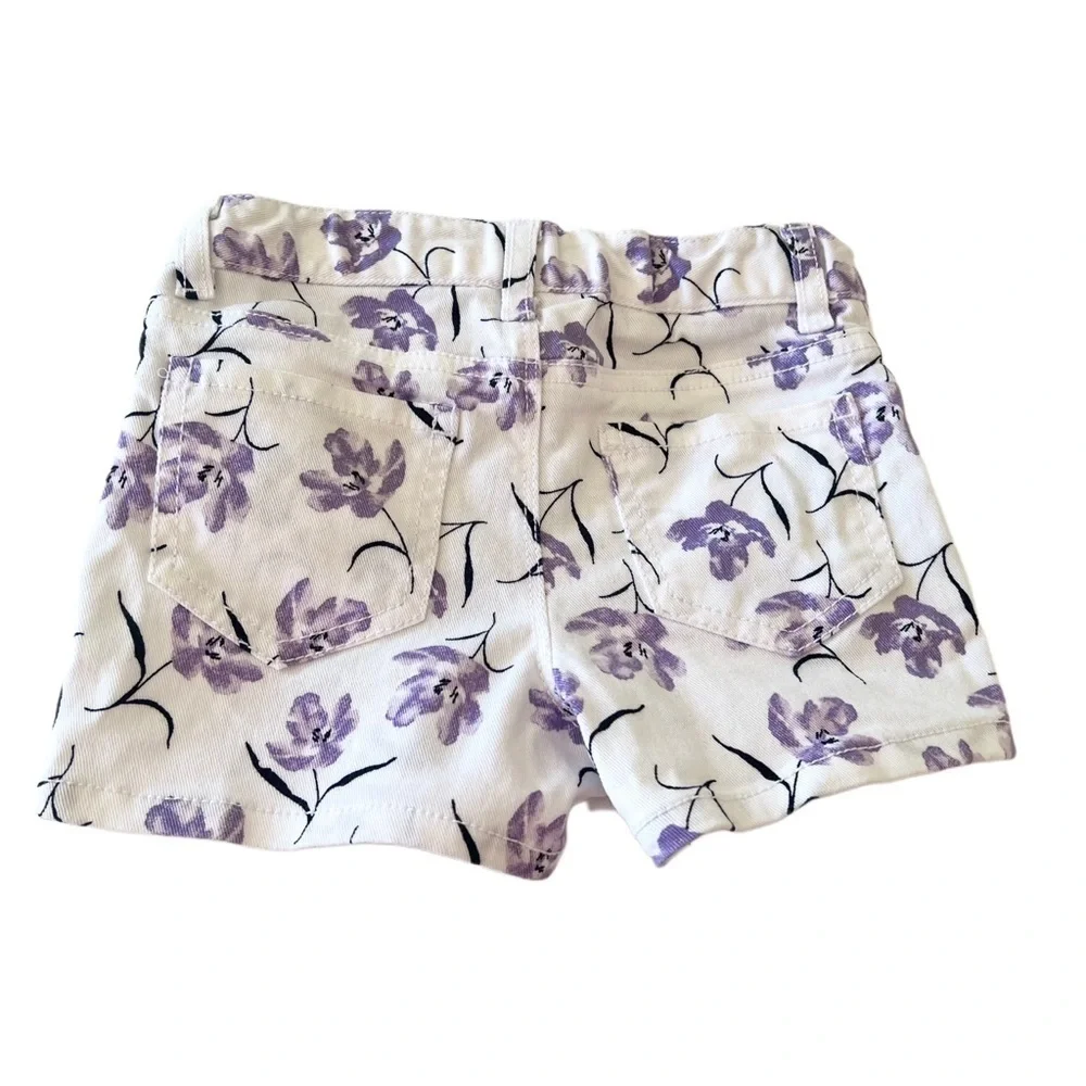 Genuine Kids OshKosh Girls Denim White Shorts with Lavender Floral Print | 2T